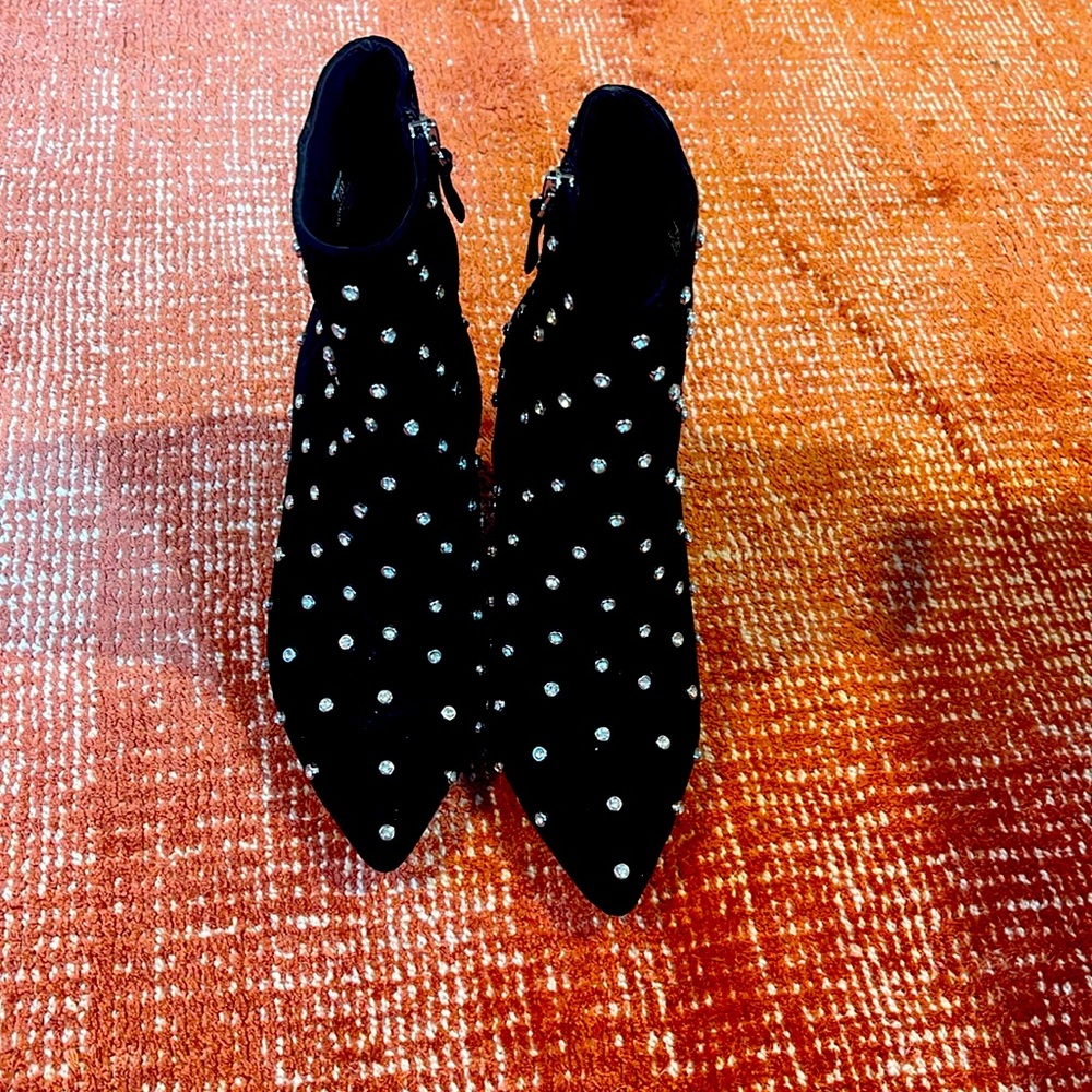 Alice + Olivia Suede Crystal Embellished Ankle Boot